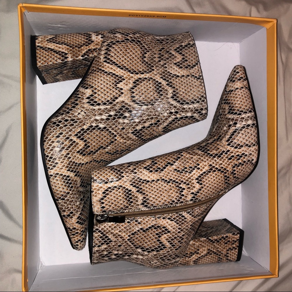 Faux Snake Skin Heeled Ankle Boots